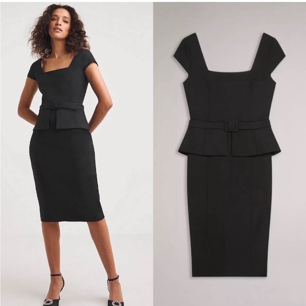 Ted baker fleuurr belted square neck midi shift little black dress, NWT size 3 - Picture 7 of 13